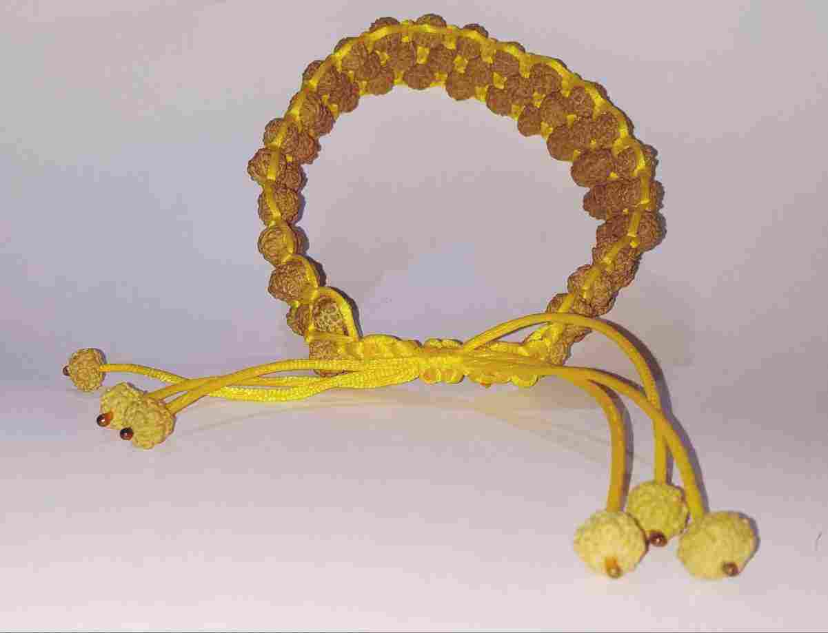 Abhimantrit- 3 Layer Rudraksha Bracelet ( Unisex ) in Yellow Colour – Omjaa