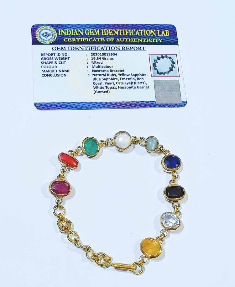 Certified Navratna Bracelet Natural Stones in Panchdhatu  Shivaago