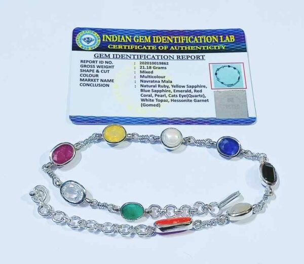 Navratan bracelet 92.5 Sterling Silver Navgrah stone flexible bracelet real  9 stone for Girls Women's Comfortable Durable – Jain Silver
