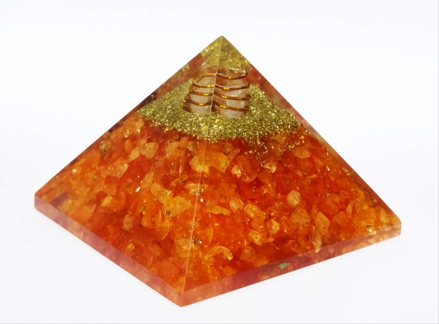 Genuine Orangish Orgone Pyramid Abhimantrit & Certified 221 Gram – Omjaa